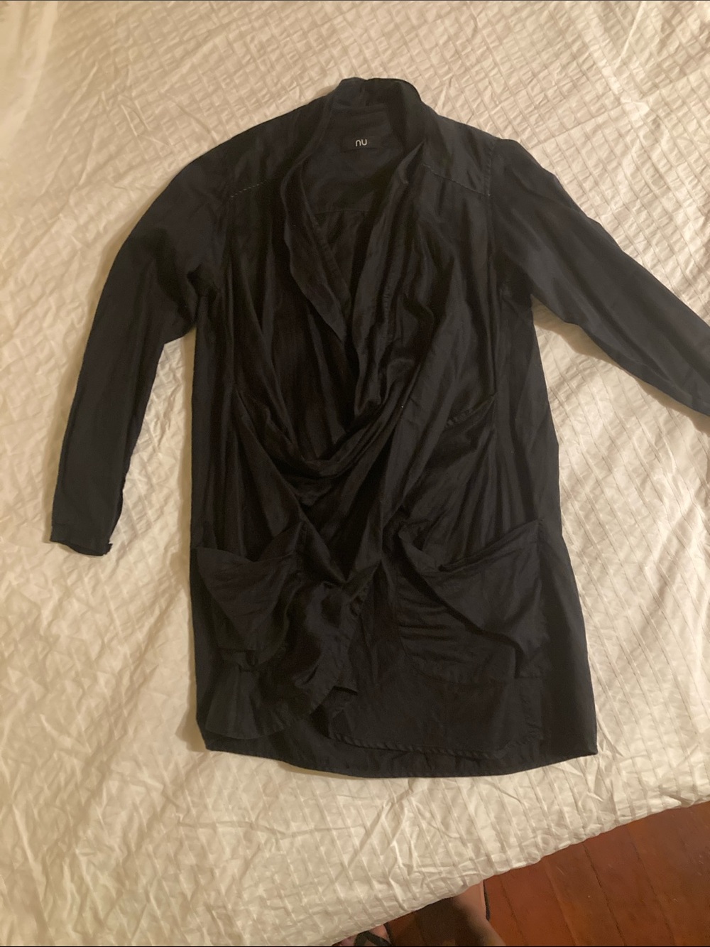 Black Draped Shirt Dress with pockets